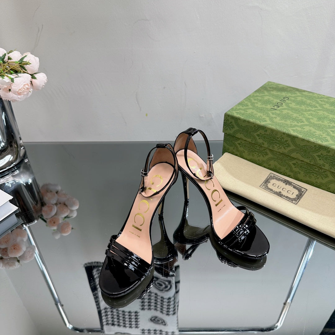 GUCCI 105 HIGH HEEL SANDAL BLACK LAMBSKIN