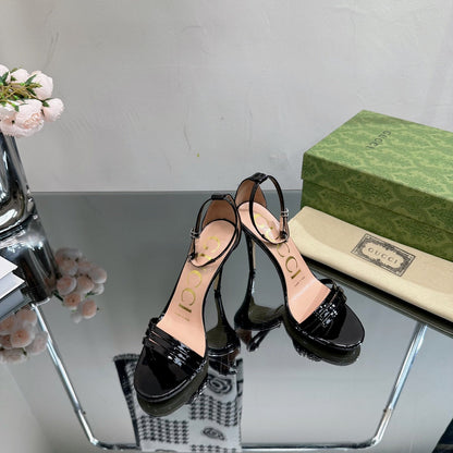 GUCCI 105 HIGH HEEL SANDAL BLACK LAMBSKIN