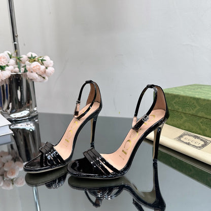 GUCCI 105 HIGH HEEL SANDAL BLACK LAMBSKIN