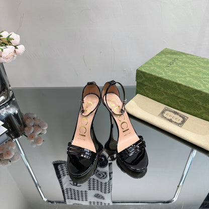 GUCCI 105 HIGH HEEL SANDAL BLACK LAMBSKIN