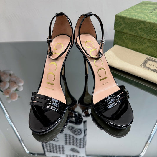 GUCCI 105 HIGH HEEL SANDAL BLACK LAMBSKIN