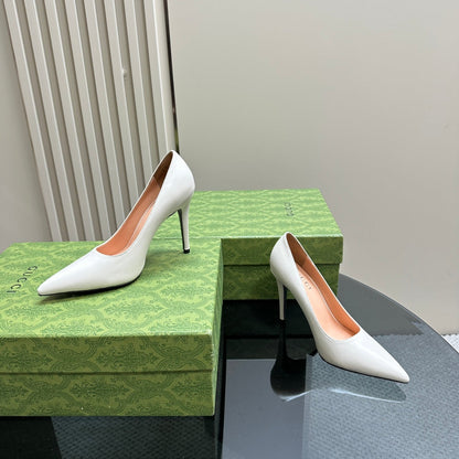 GUCCI 105 BASIC HIGH HEEL WHITE LAMBSKIN
