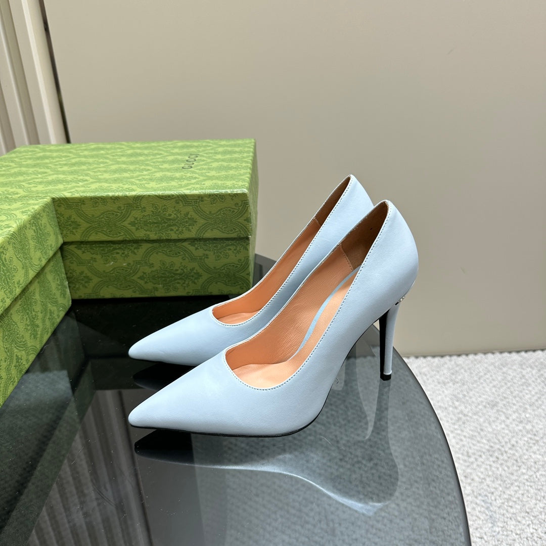 GUCCI 105 BASIC HIGH HEEL PASTEL BLUE LAMBSKIN