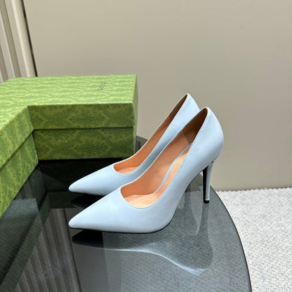 GUCCI 105 BASIC HIGH HEEL PASTEL BLUE LAMBSKIN
