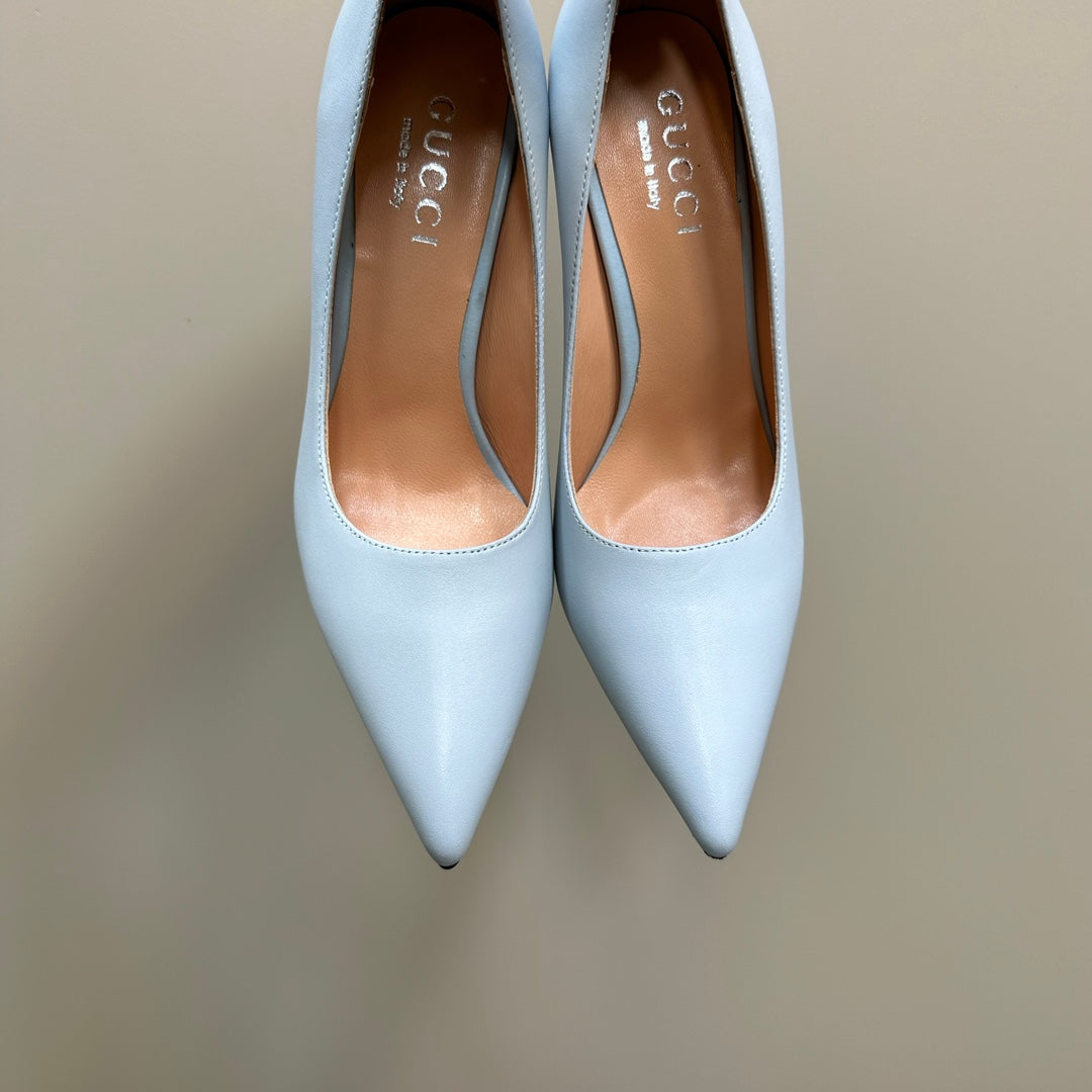 GUCCI 105 BASIC HIGH HEEL PASTEL BLUE LAMBSKIN