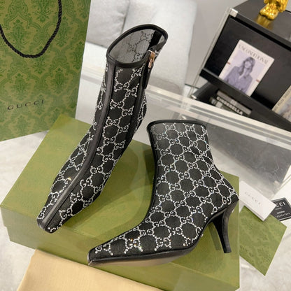 GUCCI ANKLE BOOTS IN BLACK MESH AND SHEEPSKIN WITH CRYSTALS