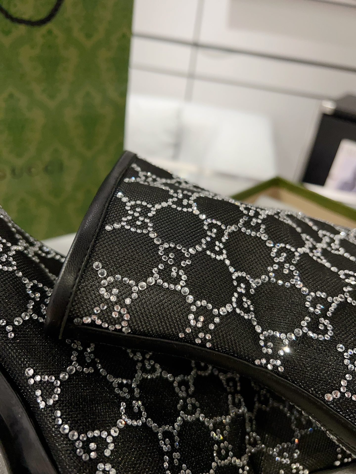 GUCCI ANKLE BOOTS IN BLACK MESH AND SHEEPSKIN WITH CRYSTALS