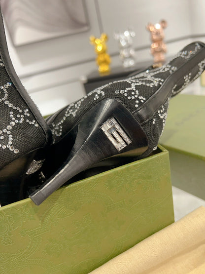 GUCCI ANKLE BOOTS IN BLACK MESH AND SHEEPSKIN WITH CRYSTALS