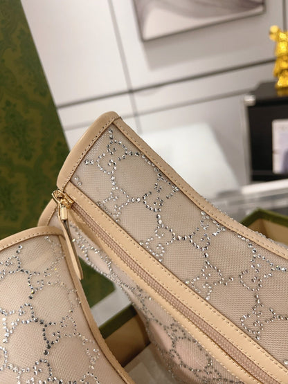 GUCCI ANKLE BOOTS IN BEIGE MESH AND SHEEPSKIN WITH CRYSTALS