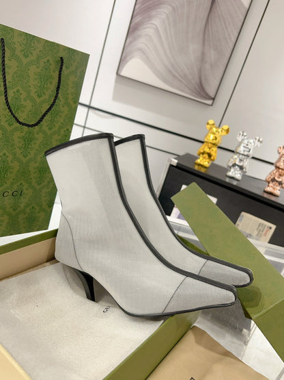 GUCCI ANKLE BOOTS IN WHITE MIX BLACK MESH AND SHEEPSKIN