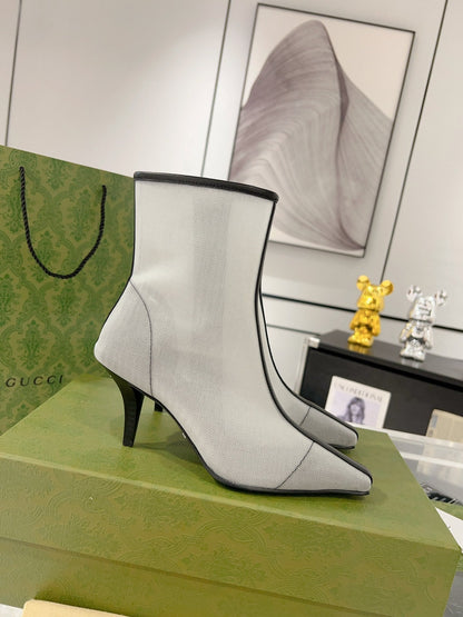 GUCCI ANKLE BOOTS IN WHITE MIX BLACK MESH AND SHEEPSKIN