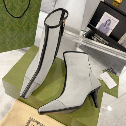 GUCCI ANKLE BOOTS IN WHITE MIX BLACK MESH AND SHEEPSKIN