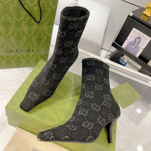 GUCCI ANKLE BOOTS IN BLACK KNITTED FABRIC