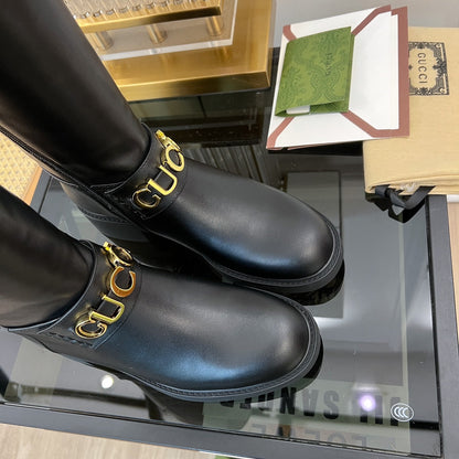 GUCCI CLASSIC LOGO KNEE HIGH BOOTS IN BLACK CALFSKIN