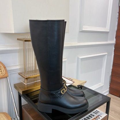 GUCCI CLASSIC LOGO KNEE HIGH BOOTS IN BLACK CALFSKIN