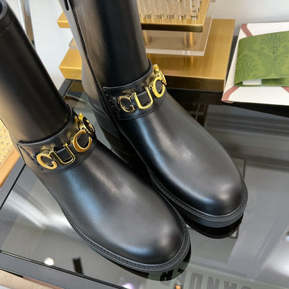 GUCCI CLASSIC LOGO ANKLE BOOTS IN BLACK CALFSKIN