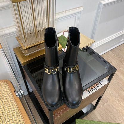 GUCCI CLASSIC LOGO ANKLE BOOTS IN BLACK CALFSKIN