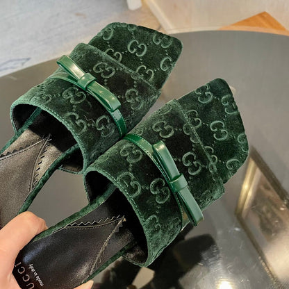 GUCCI VELVET HIGH HEEL SANDALS WITH BEAUTIFUL LOGO DETAILS GREEN FOREST