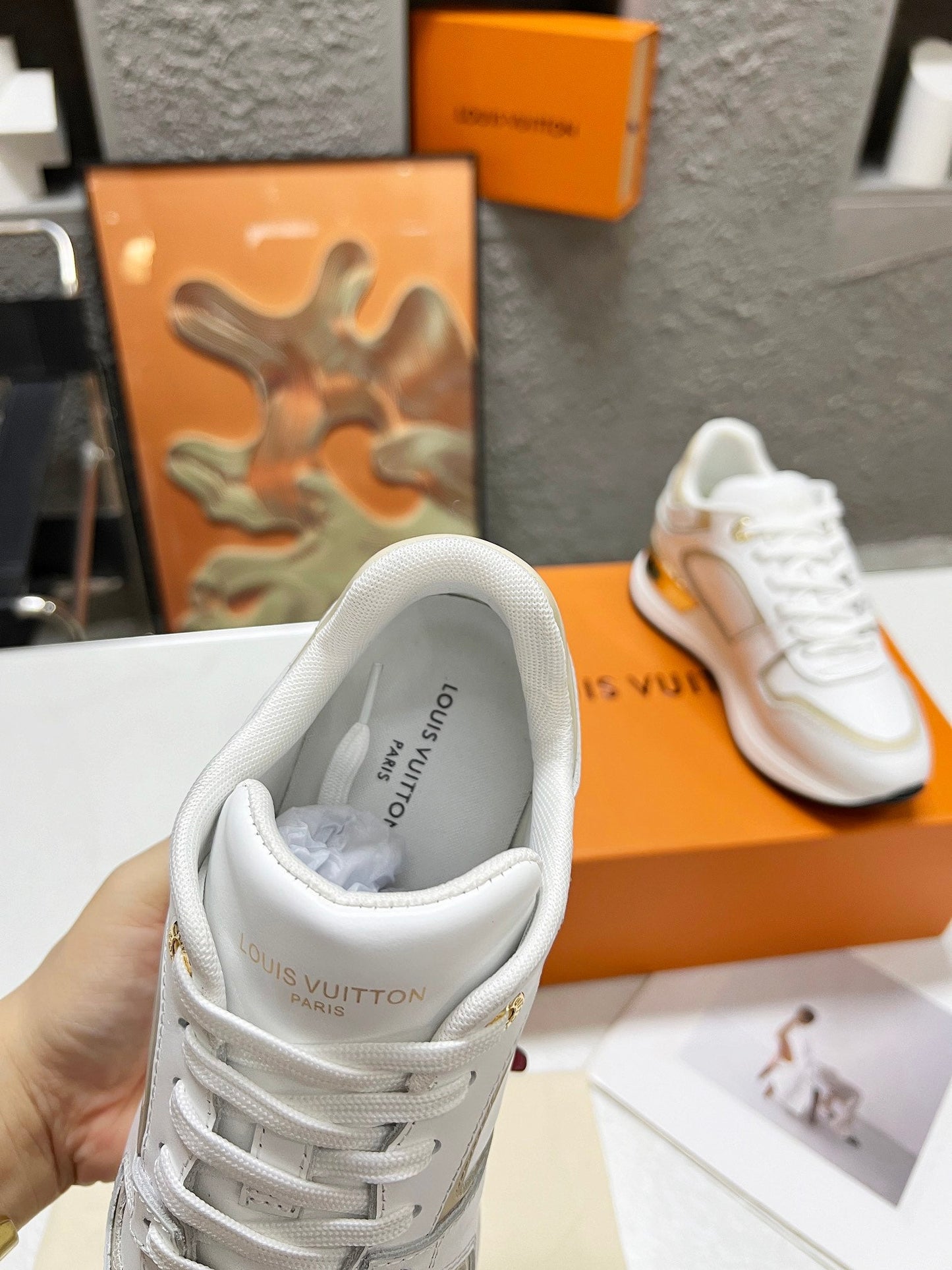 LOUIS VUITTON LV WOMEN SNEAKER IN WHITE MIX BEIGE CREAM CALFSKIN