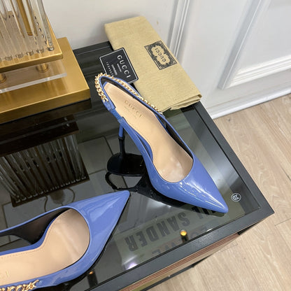 GUCCI SIGNORIA SLINGBACK PUMP CERULEAN LAMBSKIN