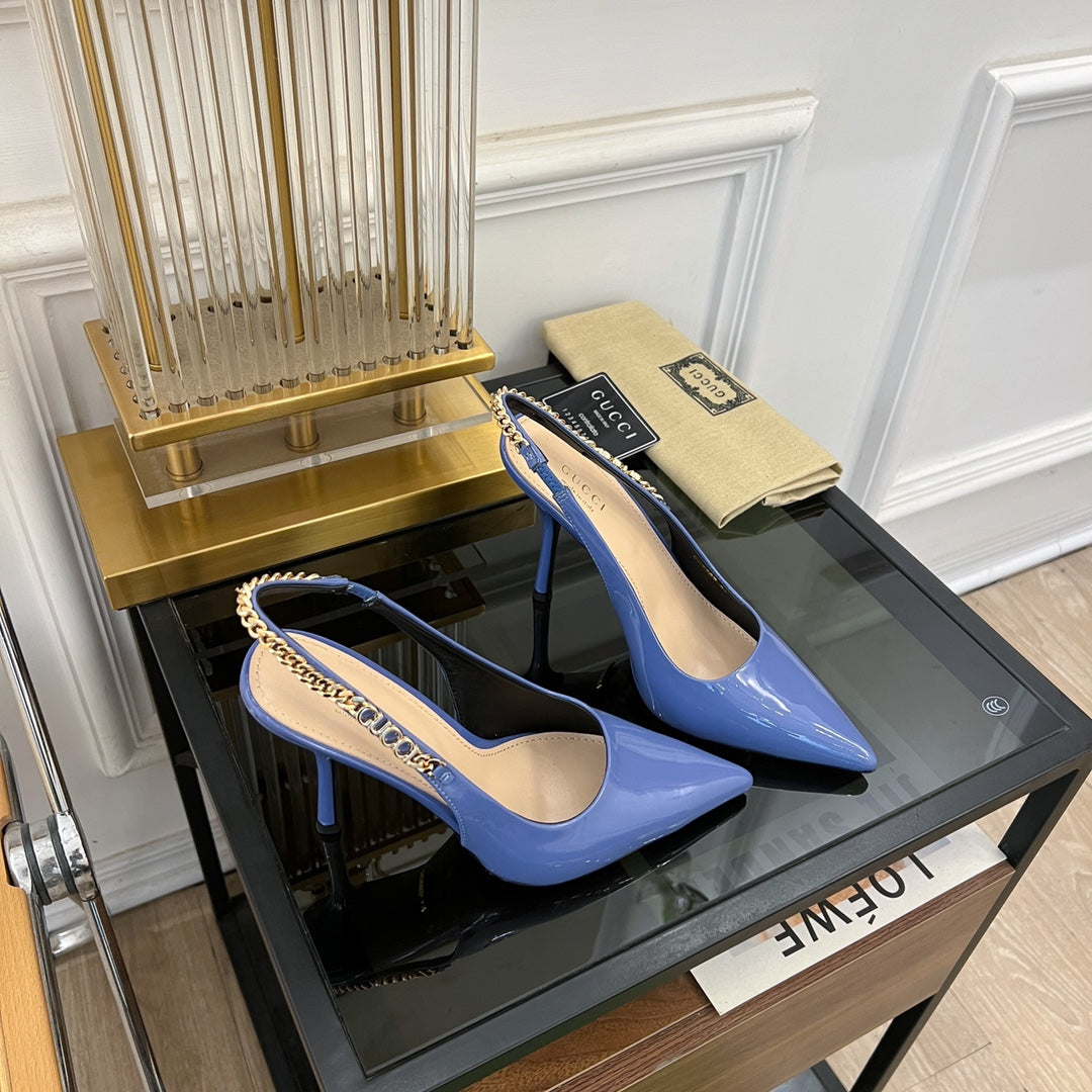 GUCCI SIGNORIA SLINGBACK PUMP CERULEAN LAMBSKIN