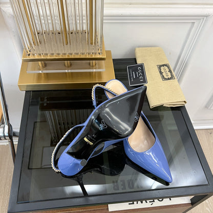 GUCCI SIGNORIA SLINGBACK PUMP CERULEAN LAMBSKIN