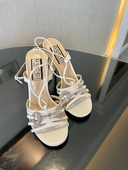 GUCCI CRYSTAL HORSEBIT SANDAL CREAMY WHITE LAMBSKIN