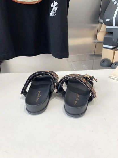 LOUIS VUITTON LV WOMEN SUNSET DAD SANDAL IN BLACK MONOGRAM FABRIC MULE