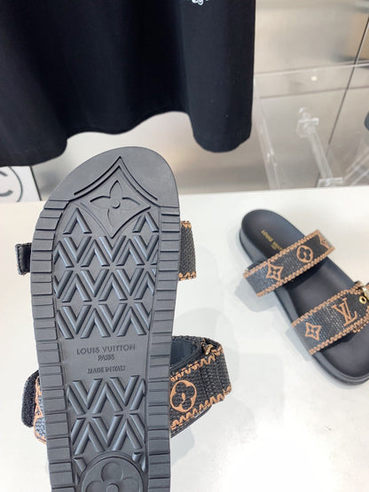 LOUIS VUITTON LV WOMEN SUNSET DAD SANDAL IN BLACK MONOGRAM FABRIC MULE
