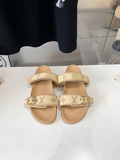 LOUIS VUITTON LV WOMEN SUNSET DAD SANDAL IN BEIGE MONOGRAM FABRIC MULE