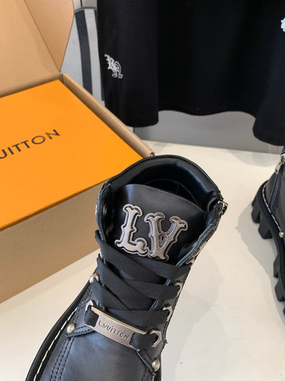 LOUIS VUITTON LV CHECKER ANKLE BOOT IN BLACK CALFSKIN