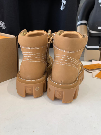 LOUIS VUITTON LV CHECKER ANKLE BOOT IN COPPER BROWN SUEDE