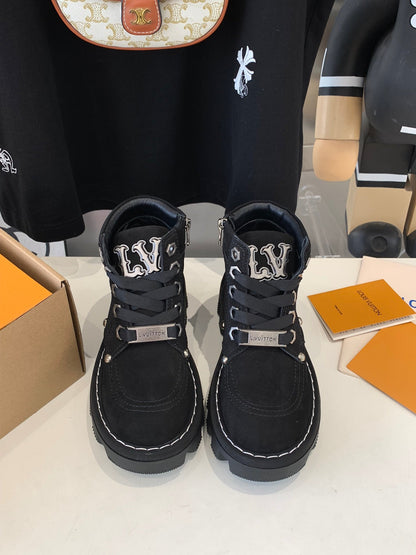 LOUIS VUITTON LV CHECKER ANKLE BOOT IN BLACK SUEDE