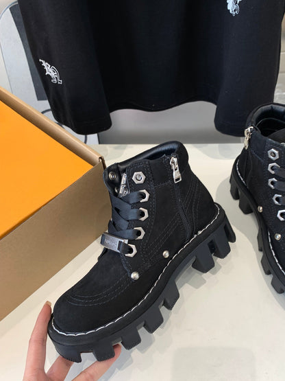 LOUIS VUITTON LV CHECKER ANKLE BOOT IN BLACK SUEDE