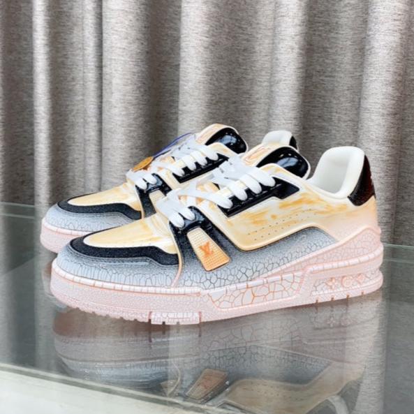 LOUIS VUITTON LV TRAINER SNEAKERS IN LIGHT ORANGE OMBRE MIX COLORFUL CALFSKIN