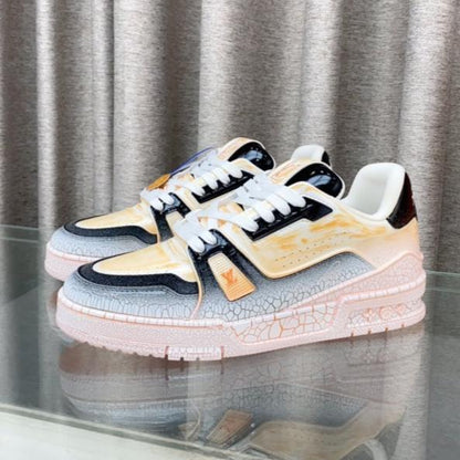 LOUIS VUITTON LV TRAINER SNEAKERS IN LIGHT ORANGE OMBRE MIX COLORFUL CALFSKIN