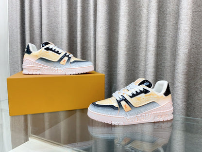 LOUIS VUITTON LV TRAINER SNEAKERS IN LIGHT ORANGE OMBRE MIX COLORFUL CALFSKIN