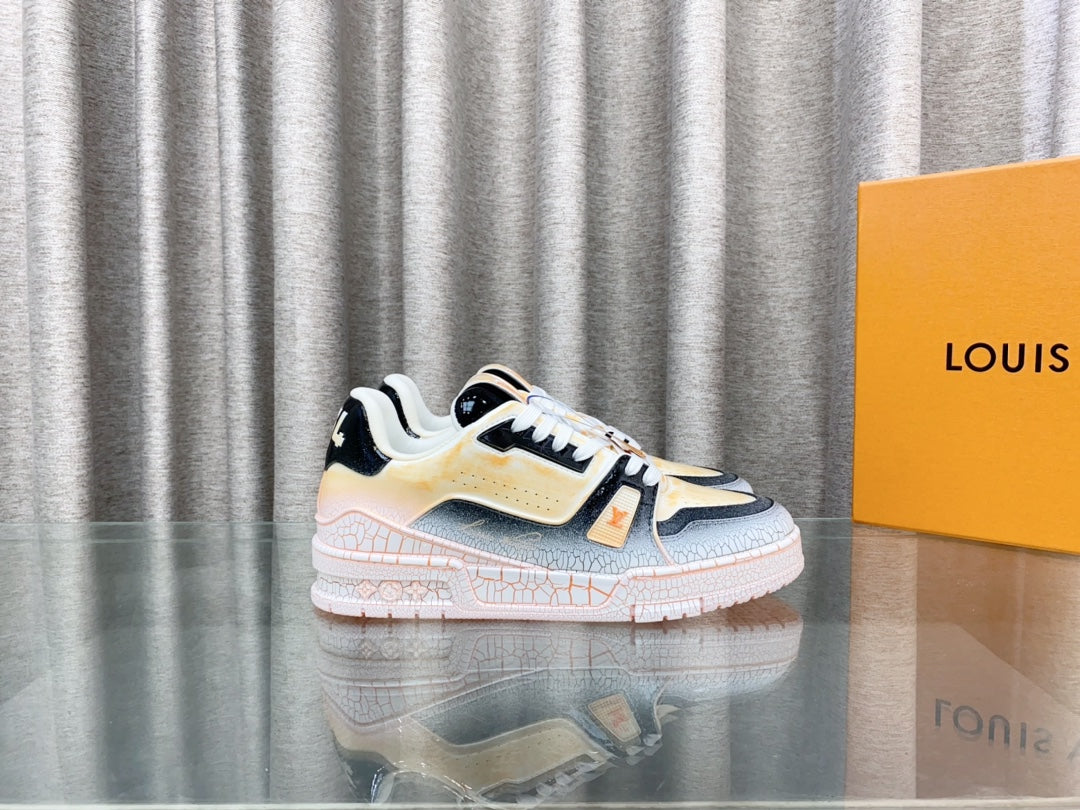 LOUIS VUITTON LV TRAINER SNEAKERS IN LIGHT ORANGE OMBRE MIX COLORFUL CALFSKIN