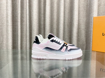 LOUIS VUITTON LV TRAINER SNEAKERS IN LIGHT PINK OMBRE MIX COLORFUL CALFSKIN