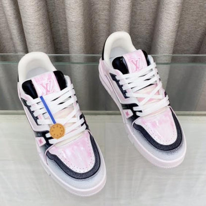 LOUIS VUITTON LV TRAINER SNEAKERS IN LIGHT PINK OMBRE MIX COLORFUL CALFSKIN