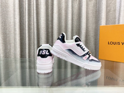 LOUIS VUITTON LV TRAINER SNEAKERS IN LIGHT PINK OMBRE MIX COLORFUL CALFSKIN