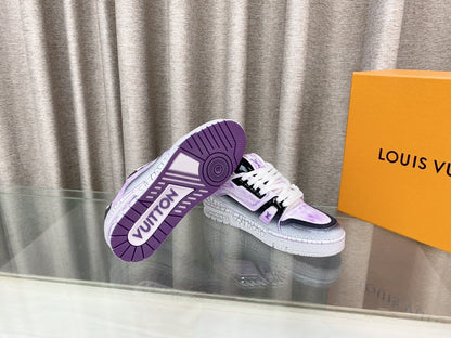 LOUIS VUITTON LV TRAINER SNEAKERS IN LIGHT PURPLE OMBRE MIX COLORFUL CALFSKIN
