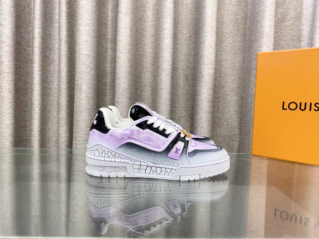 LOUIS VUITTON LV TRAINER SNEAKERS IN LIGHT PURPLE OMBRE MIX COLORFUL CALFSKIN