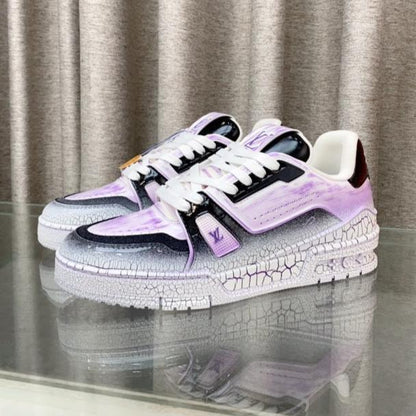 LOUIS VUITTON LV TRAINER SNEAKERS IN LIGHT PURPLE OMBRE MIX COLORFUL CALFSKIN