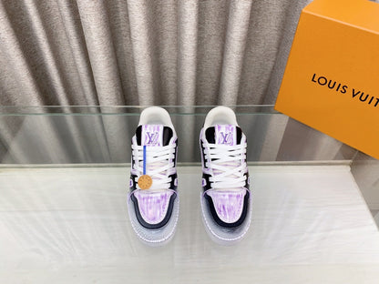 LOUIS VUITTON LV TRAINER SNEAKERS IN LIGHT PURPLE OMBRE MIX COLORFUL CALFSKIN