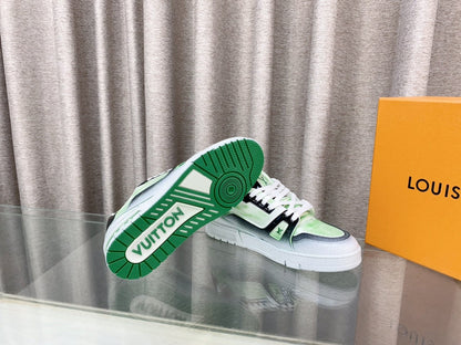 LOUIS VUITTON LV TRAINER SNEAKERS IN LIGHT GREEN OMBRE MIX COLORFUL CALFSKIN