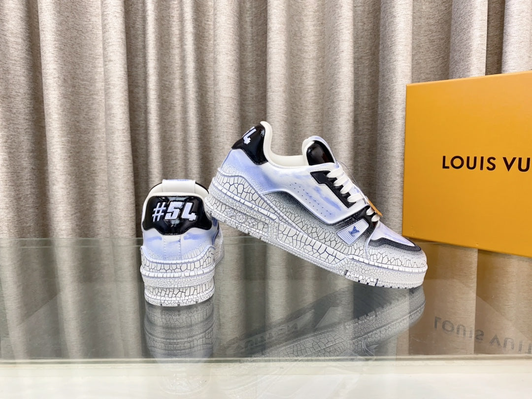 LOUIS VUITTON LV TRAINER SNEAKERS IN LIGHT BLUE OMBRE MIX COLORFUL CALFSKIN