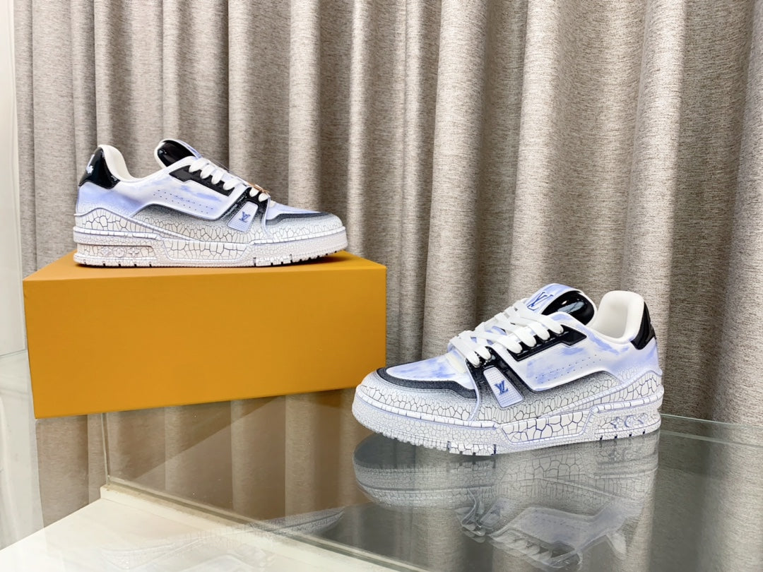 LOUIS VUITTON LV TRAINER SNEAKERS IN LIGHT BLUE OMBRE MIX COLORFUL CALFSKIN