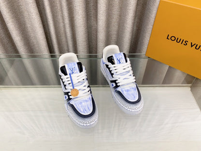 LOUIS VUITTON LV TRAINER SNEAKERS IN LIGHT BLUE OMBRE MIX COLORFUL CALFSKIN