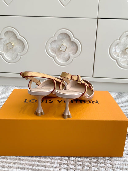 LOUIS VUITTON BLOSSOM SLINGBACKS 55 MM IN LIGHT PINK IMPORTED STRIPED SILK SATIN